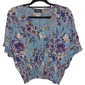 Angie Size Small Floral Shortsleeve Cropped Cottagecore Spring Blouse Shirt